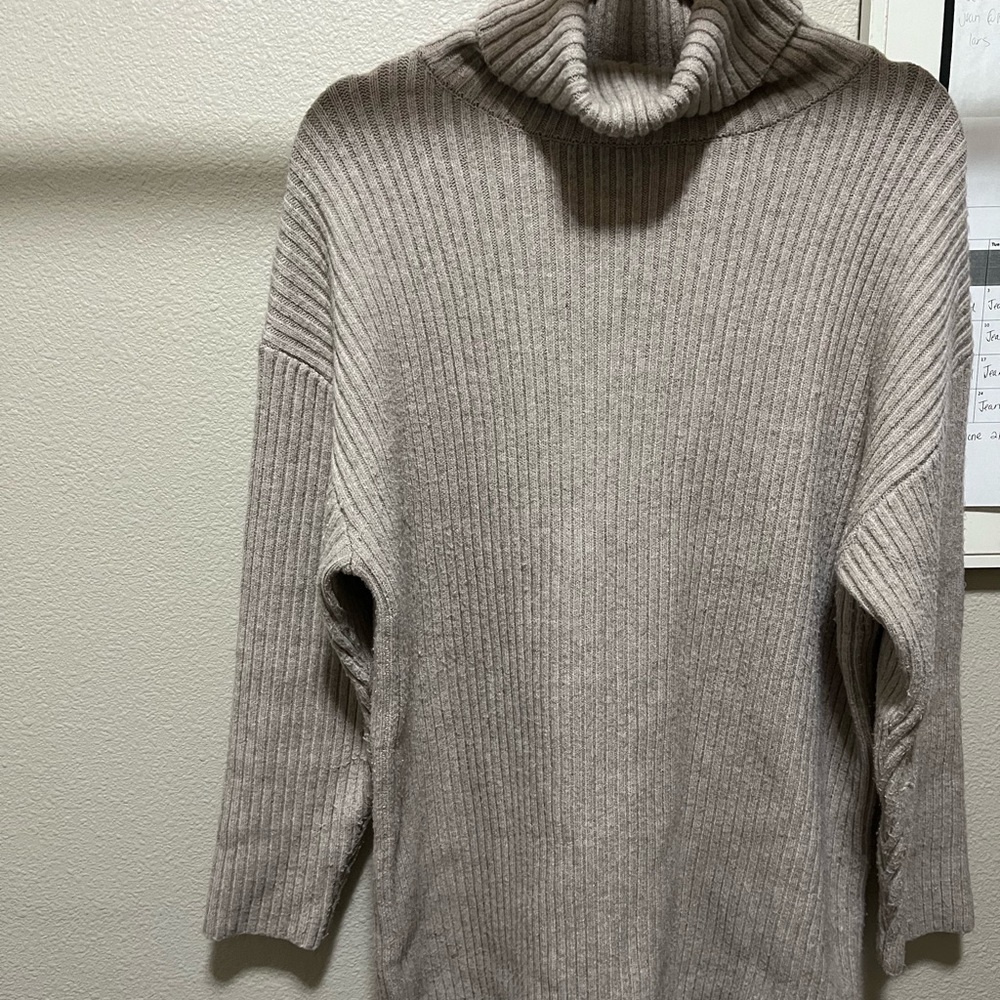 Bluivy Taupe Ribbed Turtleneck Sweater
